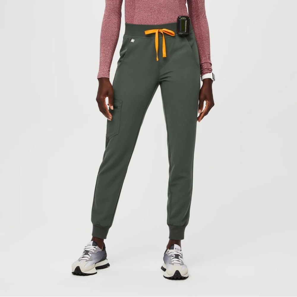 Figs Moss High Waisted Scrub Pants with Orange Accents